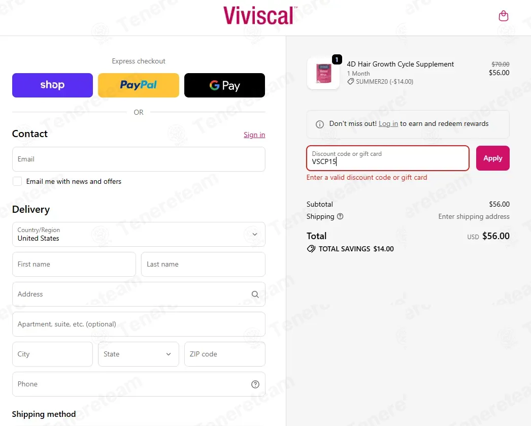 Viviscal coupon code: 15% off with VSCP15. Tested and valid as 27 minutes ago.