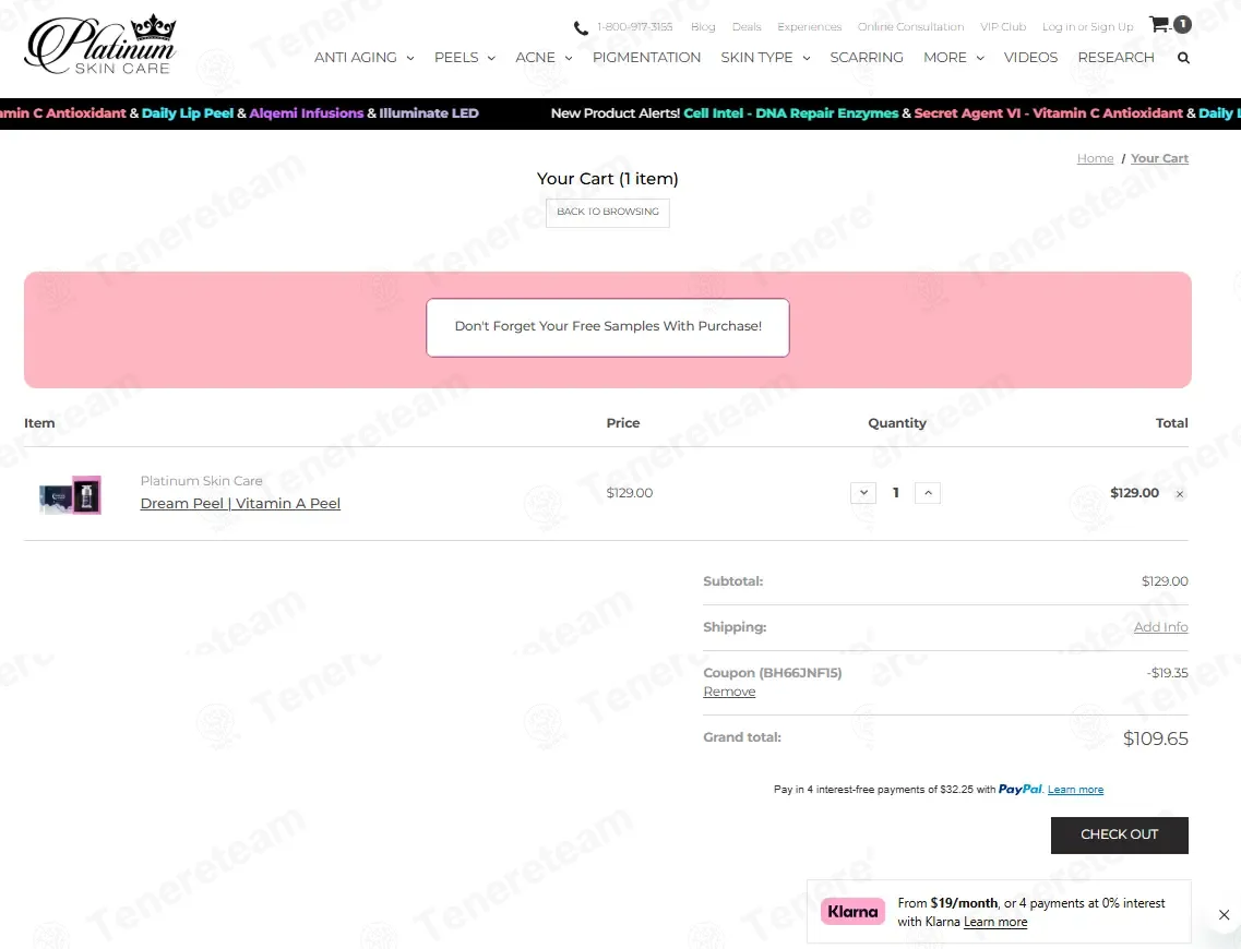 Platinum Skin Care coupon code: 15% off with BH66JNF15. Tested and valid as 7 months ago.