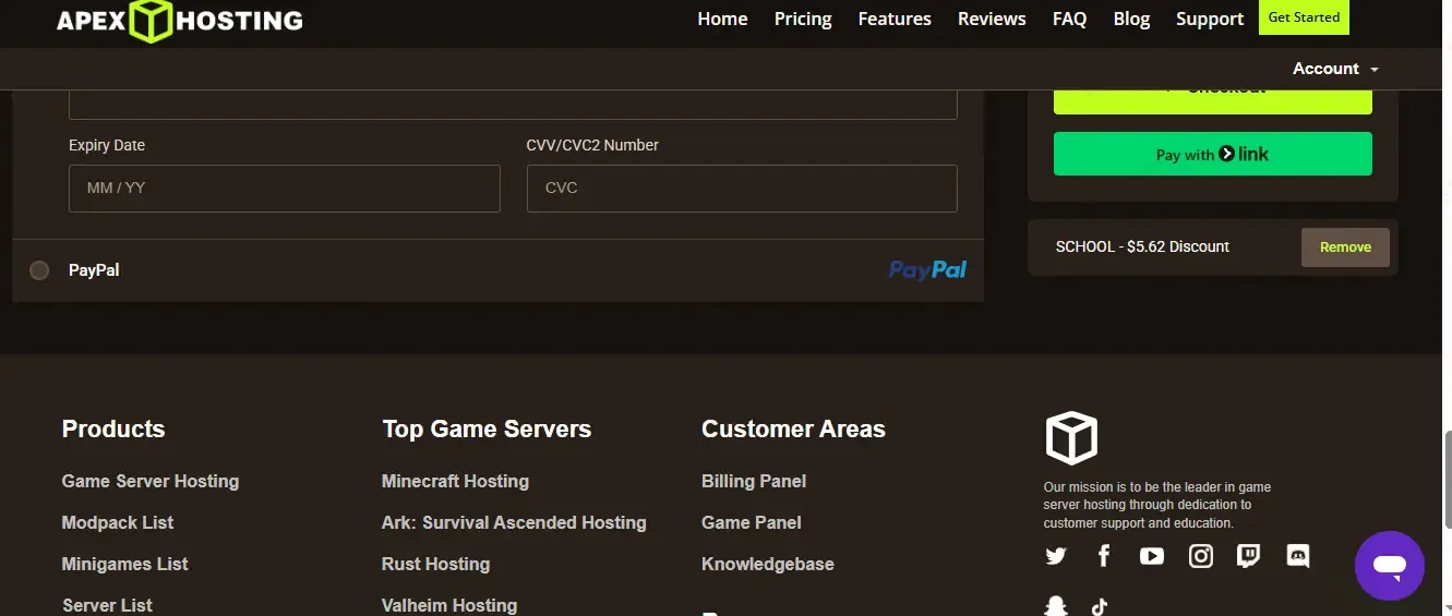 Apex Minecraft Hosting coupon code: 25% off with SCHOOL. Tested and valid as 1 month ago.