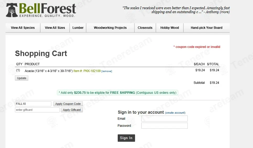 Bell Forest Products apply coupon code