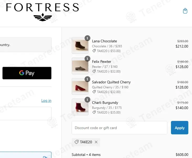 Fortress Shoes coupon code: 20% off with TAKE20. Tested and valid as 1 year ago.