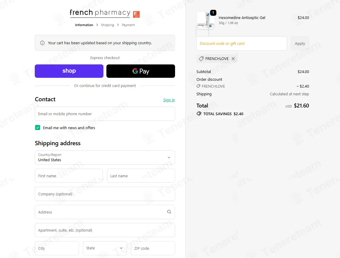 French Pharmacy coupon code: 10% off with FRENCHLOVE. Tested and valid as 6 months ago.