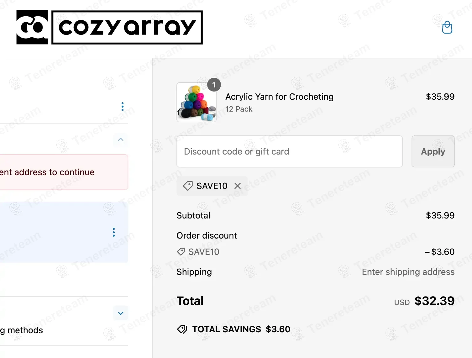 Cozy Array apply coupon code