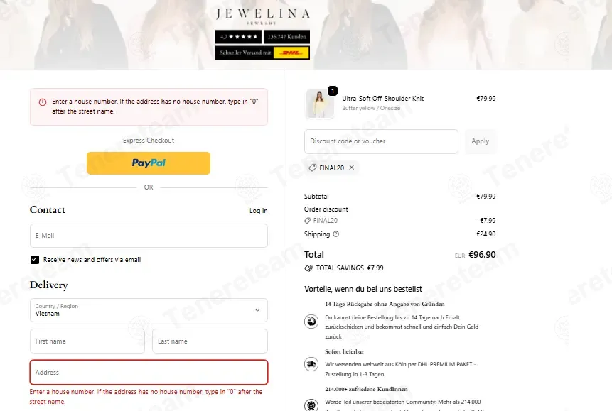 Jewelina coupon code: 15% off with FINAL20. Tested and valid as 1 month ago.