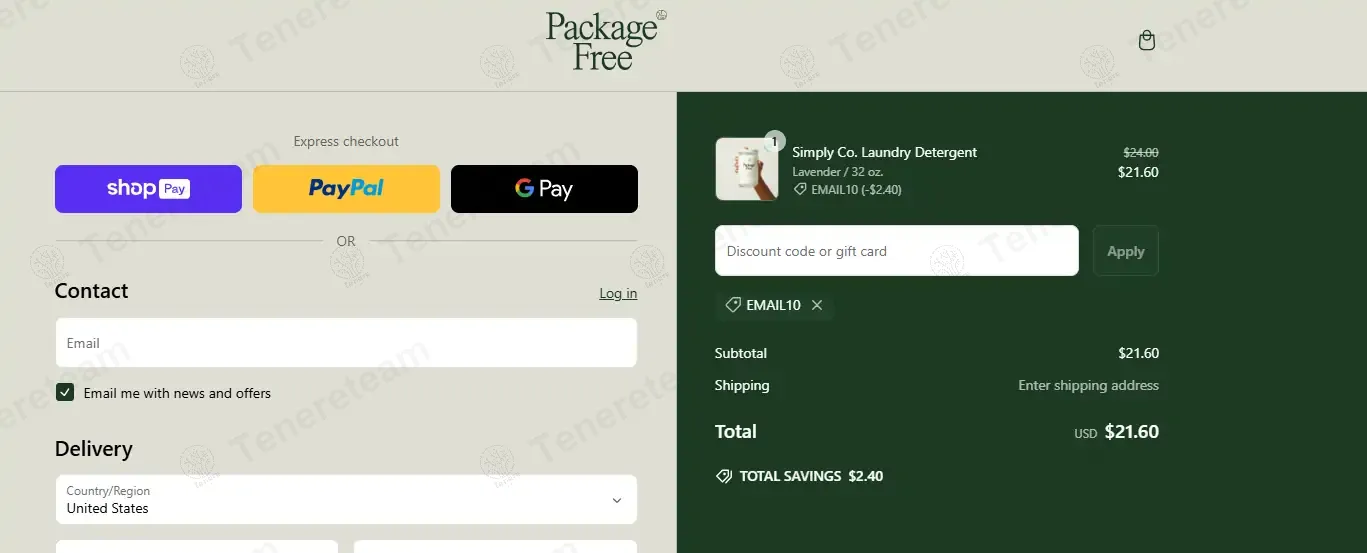 Package Free Shop apply coupon code