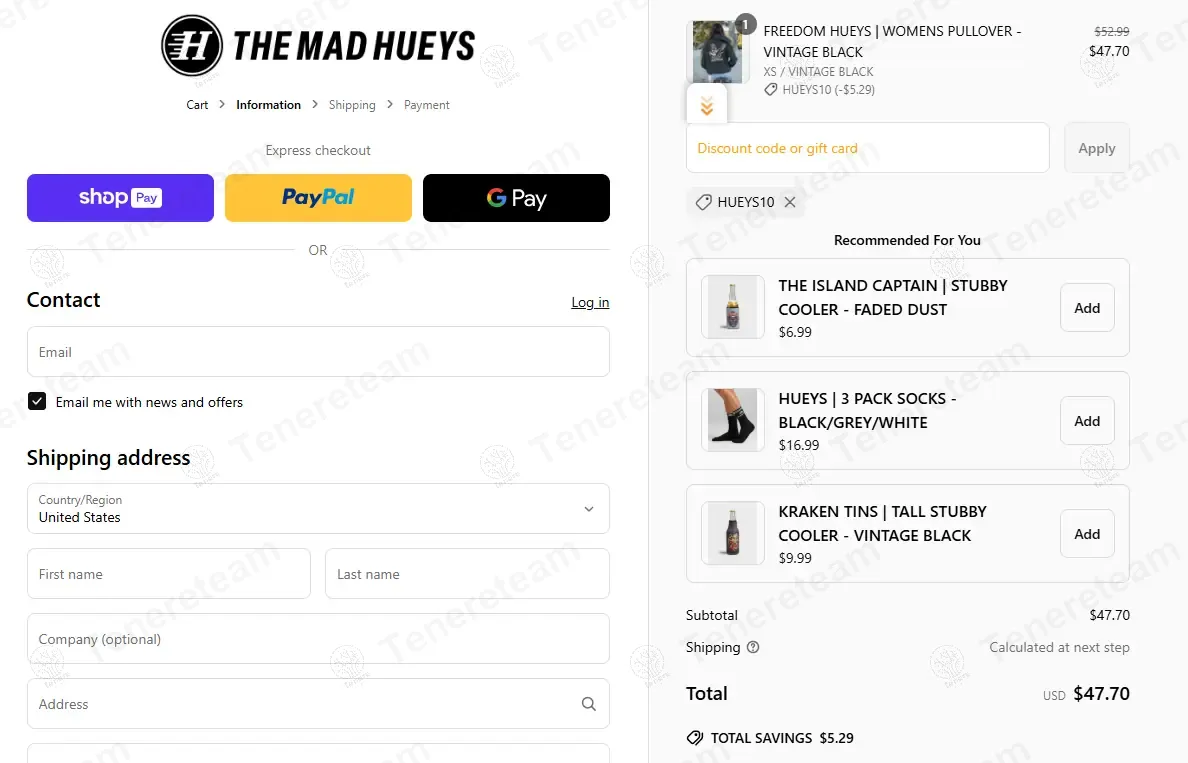 The Mad Hueys coupon code: 10% off with HUEYS10. Tested and valid as 6 months ago.