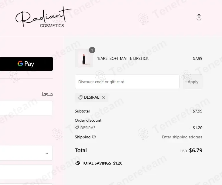 Radiant Cosmetics coupon code: 15% off with DESIRAE. Tested and valid as 1 year ago.