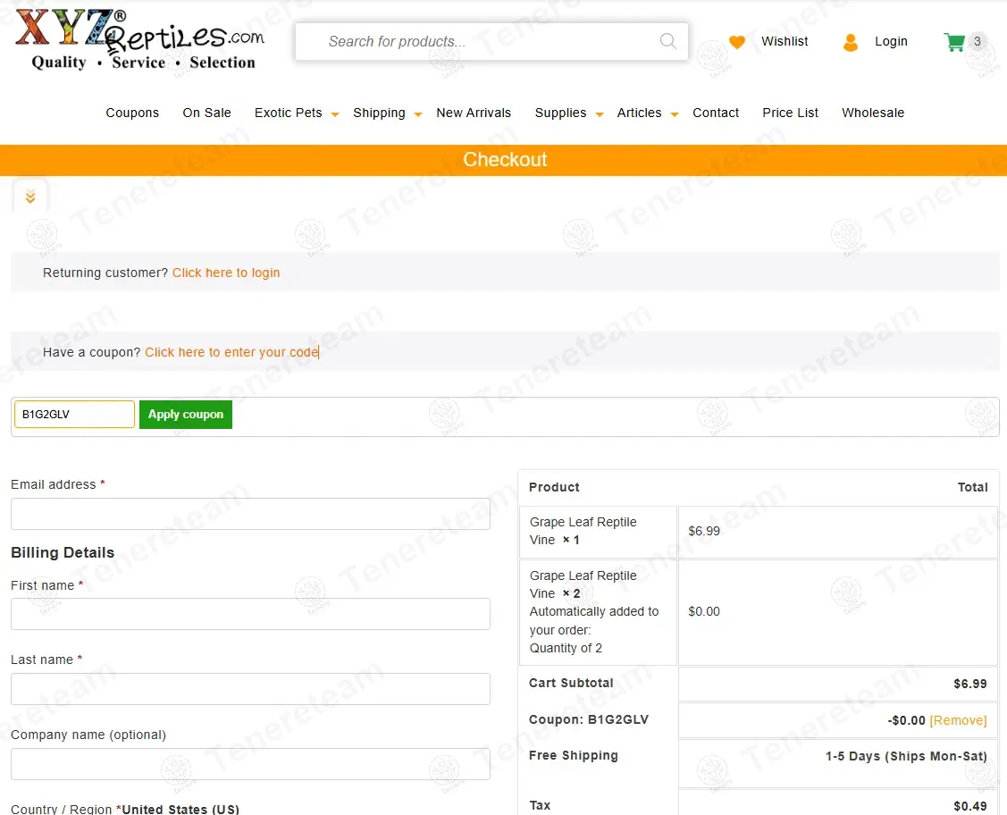 XYZ Reptiles apply coupon code