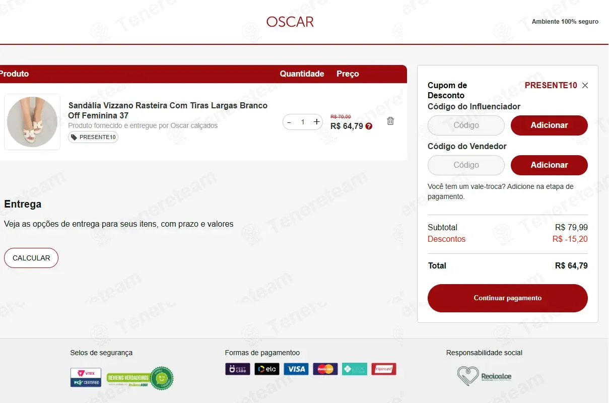 Oscar Calcados BR apply coupon code