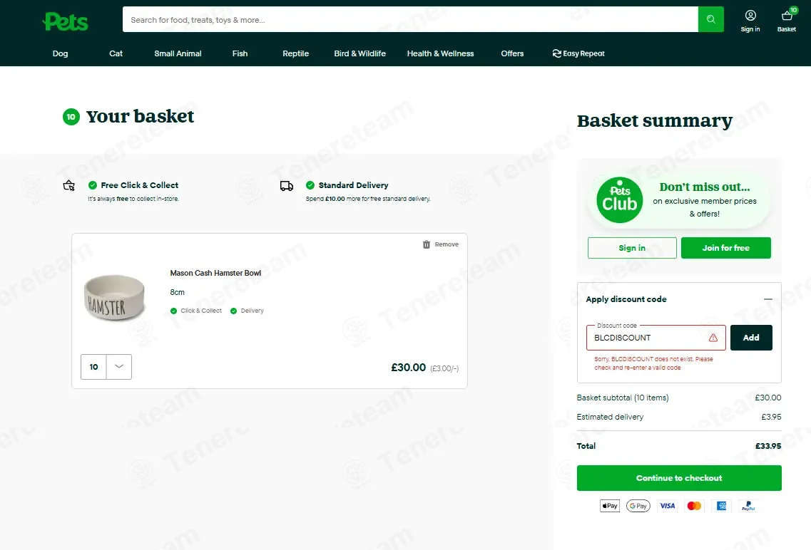 Pets At Home coupon code: 10% off with BLCDISCOUNT. Tested and valid as 2 months ago.