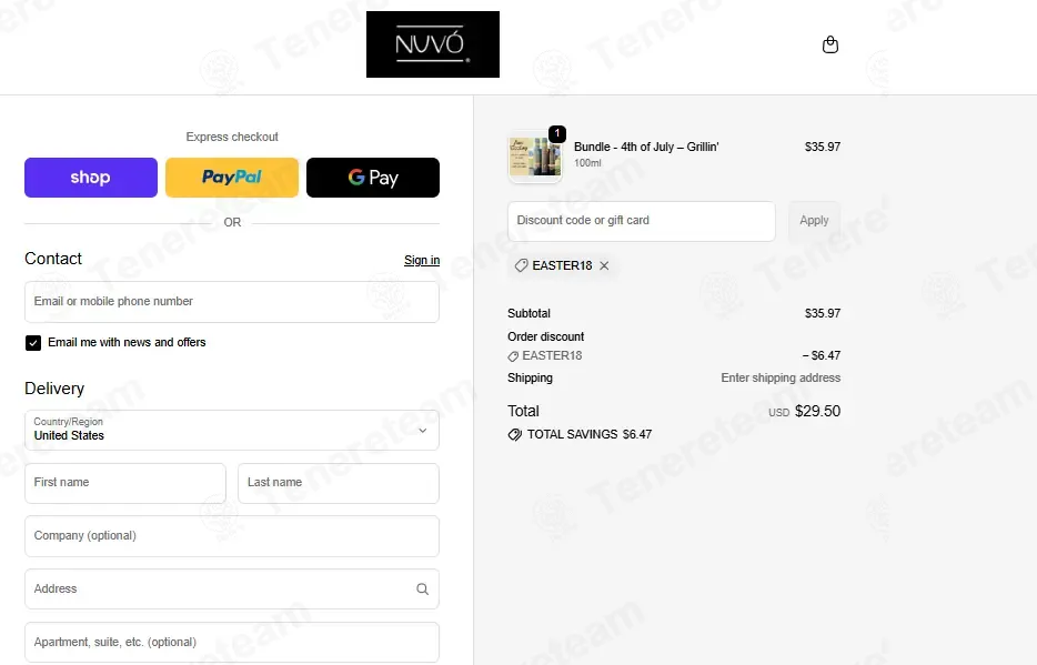 Nuvo Olive Oil coupon code: 18% off with EASTER18. Tested and valid as 1 month ago.