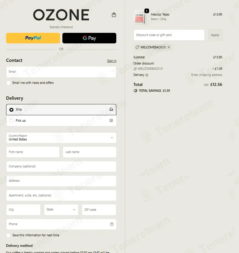 Ozone Coffee coupon code: 10% off with Welcomeback10. Tested and valid as 7 months ago.