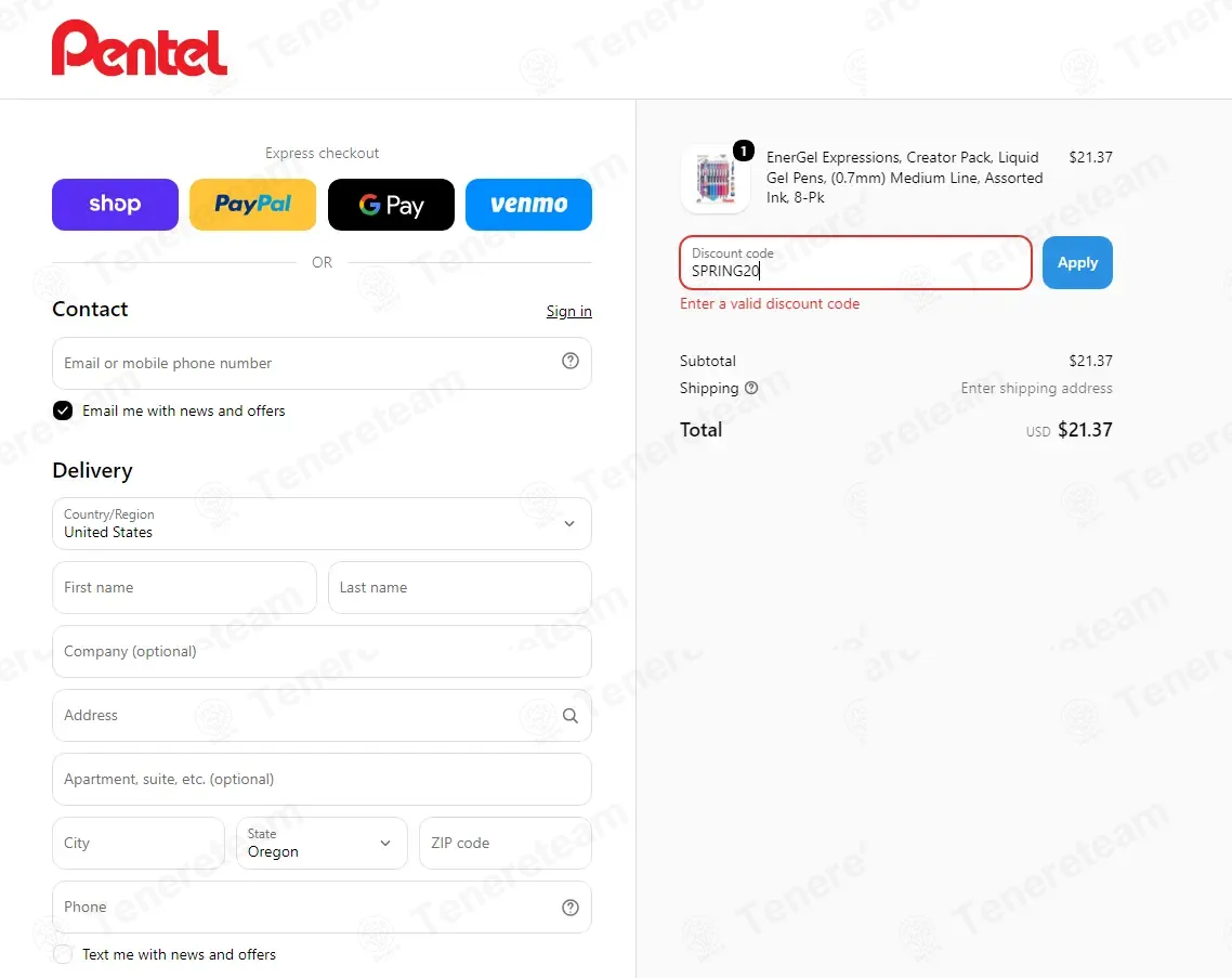 Pentel coupon code: 20% off with SPRING20. Tested and valid as 1 month ago.