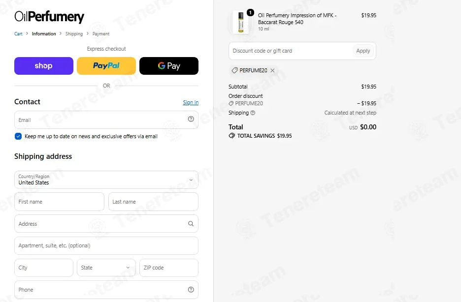 Oil Perfumery coupon code: 100% off with PERFUME20. Tested and valid as 1 day ago.