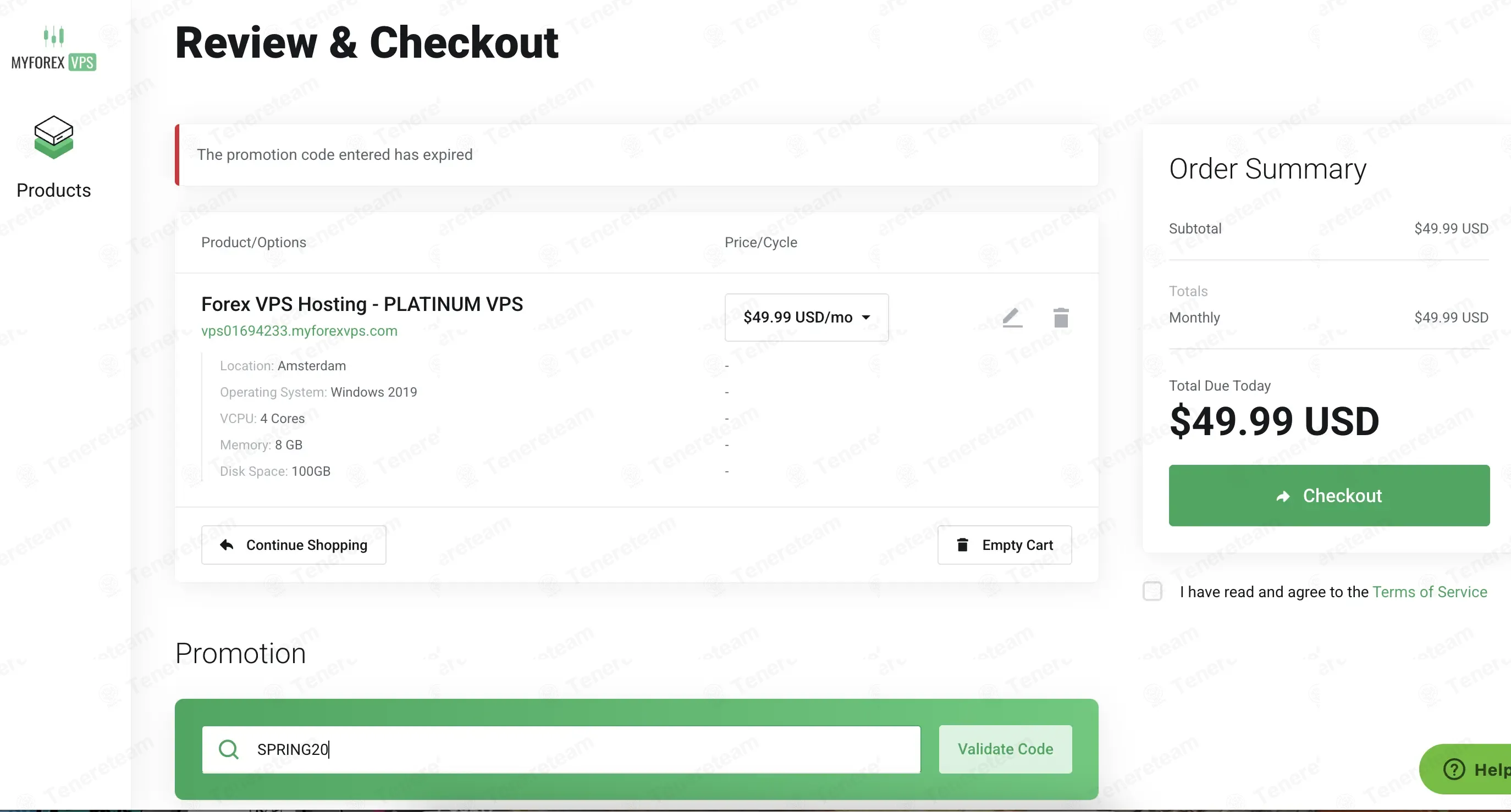 MyForexVPS coupon code: 20% off with SPRING20. Tested and valid as 2 months ago.