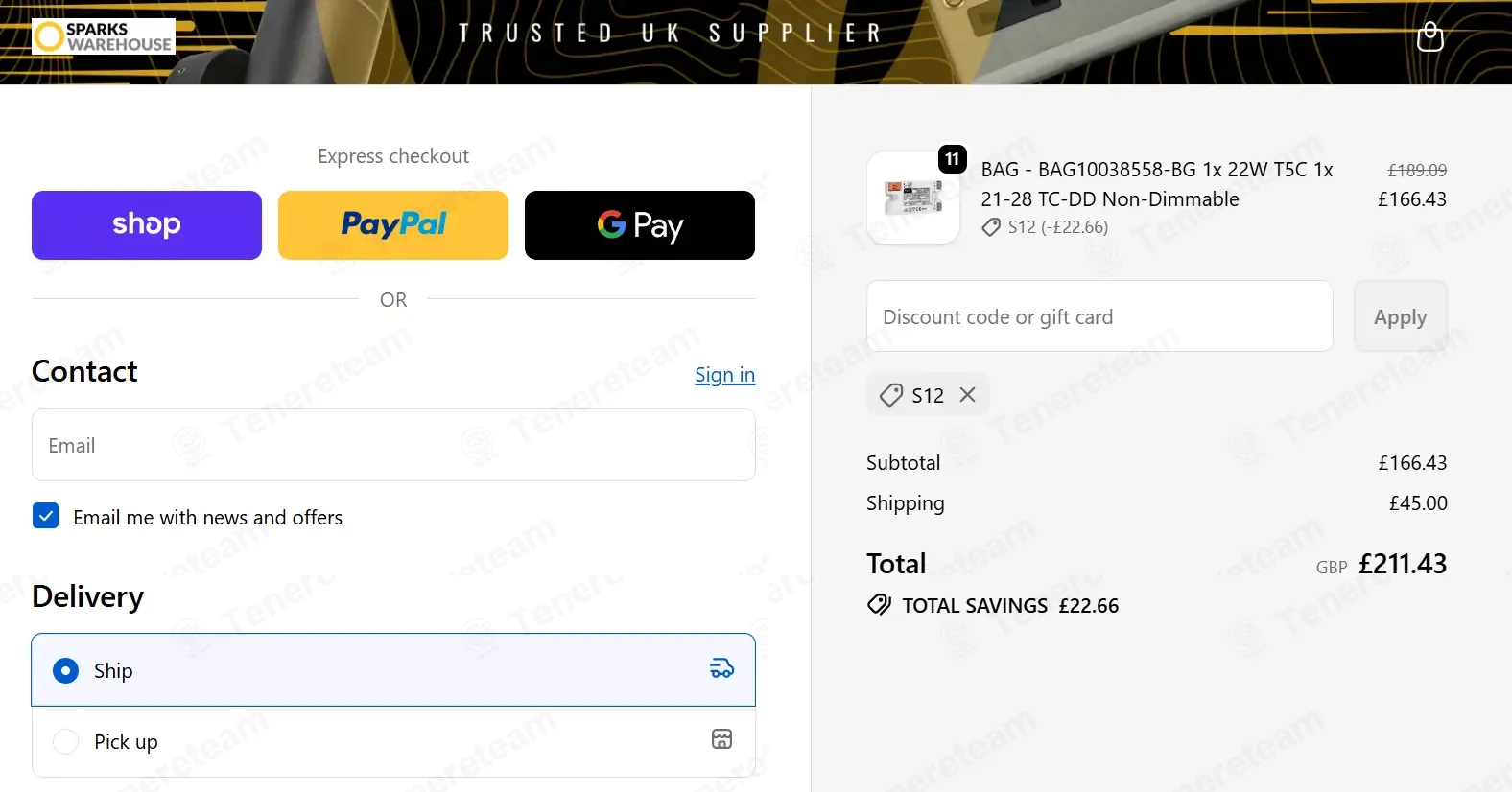 Sparks Warehouse coupon code: 12% off with S12. Tested and valid as 4 months ago.