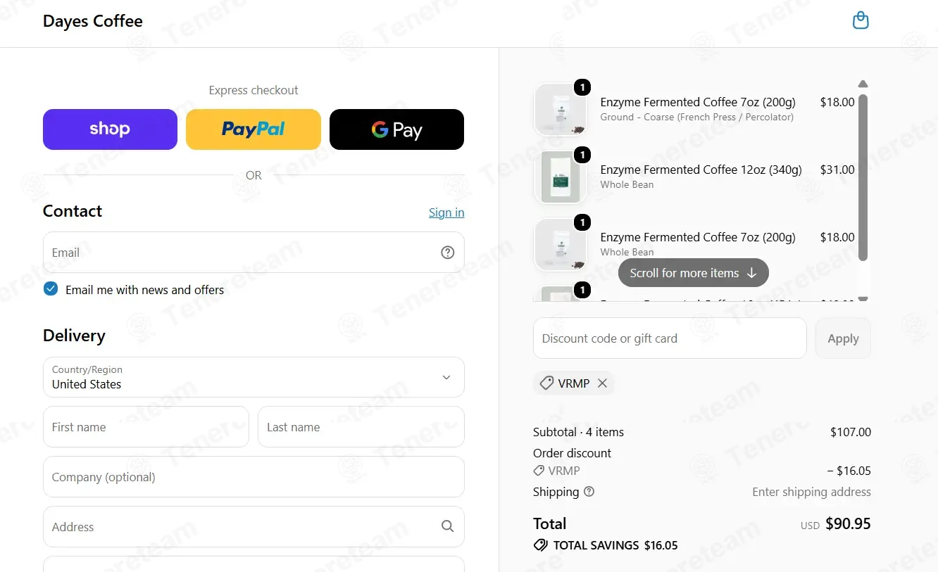 Dayes Coffee coupon code verified as working at checkout