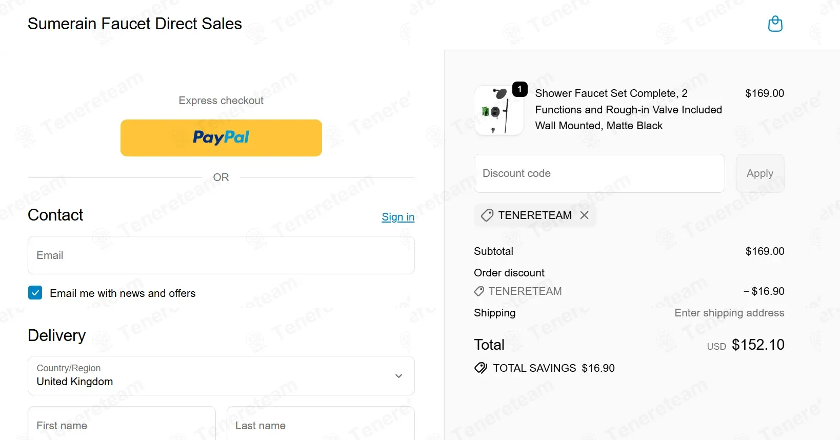 Sumerain Faucet Direct Sales coupon code: 10% off with TENERETEAM. Tested and valid as 1 week ago.