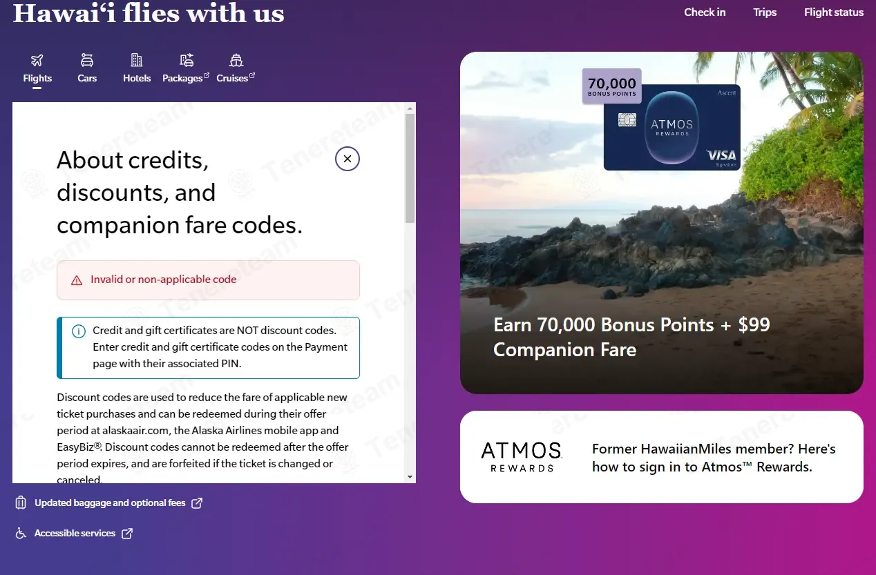 Hawaiian Airlines coupon code: 10% off with SWEETADELINE. Tested and valid as 1 month ago.