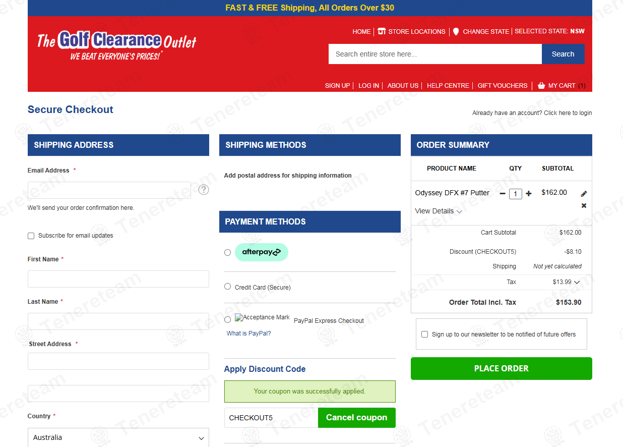 Golf Clearance Outlet coupon code: 5% off with CHECKOUT5. Tested and valid as 1 year ago.