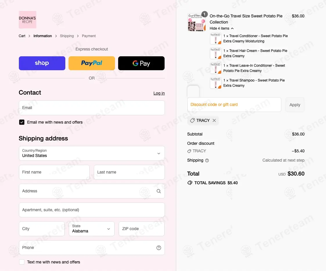 Donna's Recipe apply coupon code