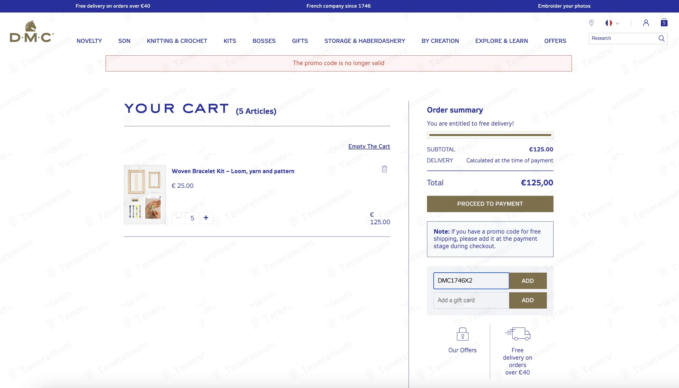 DMC coupon code: 20% off with DMC1746X2. Tested and valid as 3 weeks ago.