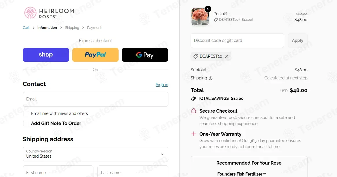 Heirloom Roses coupon code: 20% off with DEAREST20. Tested and valid as 3 months ago.
