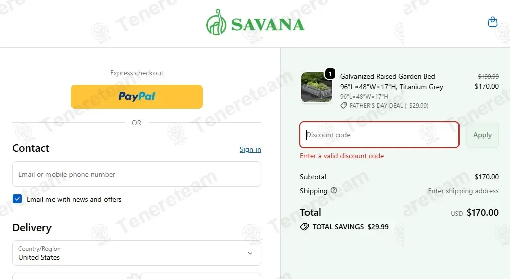 Savana Garden coupon code: 30% off with Get30. Tested and valid as 3 months ago.