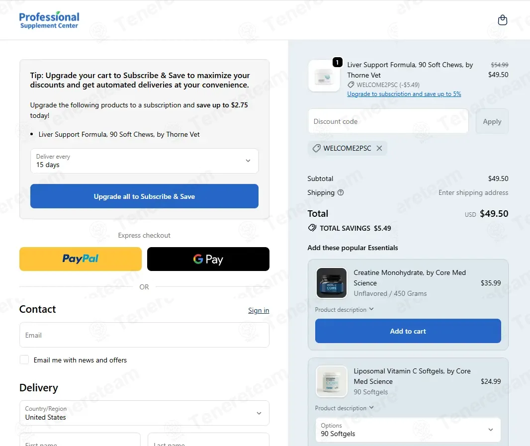Professional Supplement Center coupon code: 10% off with WELCOME2PSC. Tested and valid as 3 weeks ago.
