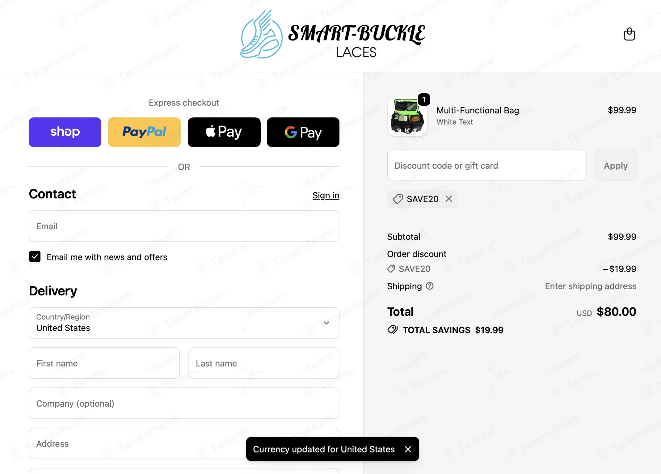 Smart Buckle Laces coupon code: 20% off with SAVE20. Tested and valid as 1 month ago.