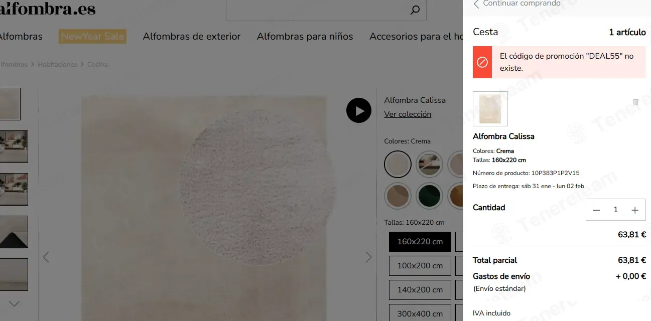 Alfombra ES coupon code: 55% off with DEAL55. Tested and valid as 7 months ago.