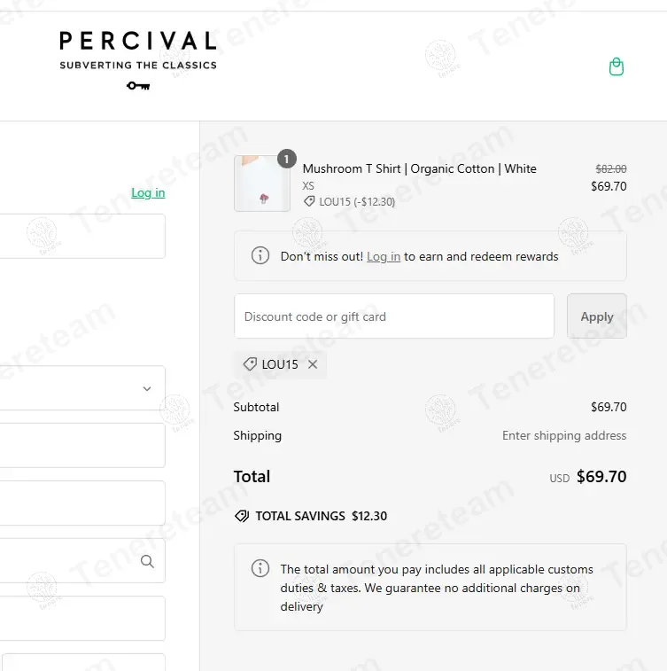 Percival Menswear coupon code: 15% off with LOU15. Tested and valid as 1 year ago.