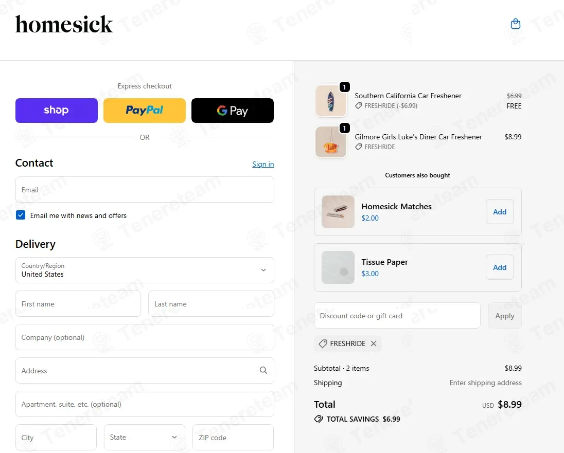 Homesick coupon code: Sale off with freshride. Tested and valid as 1 week ago.