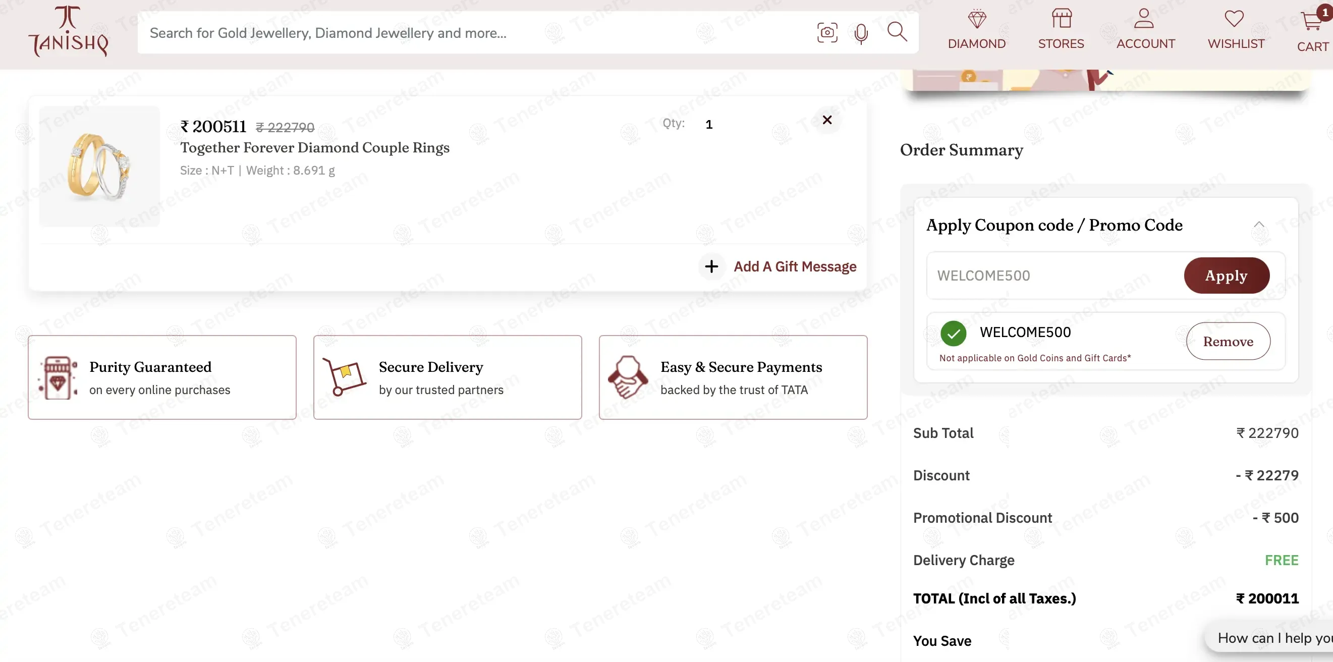 Tanishq coupon code: Rs500 off with WELCOME500. Tested and valid as 11 months ago.