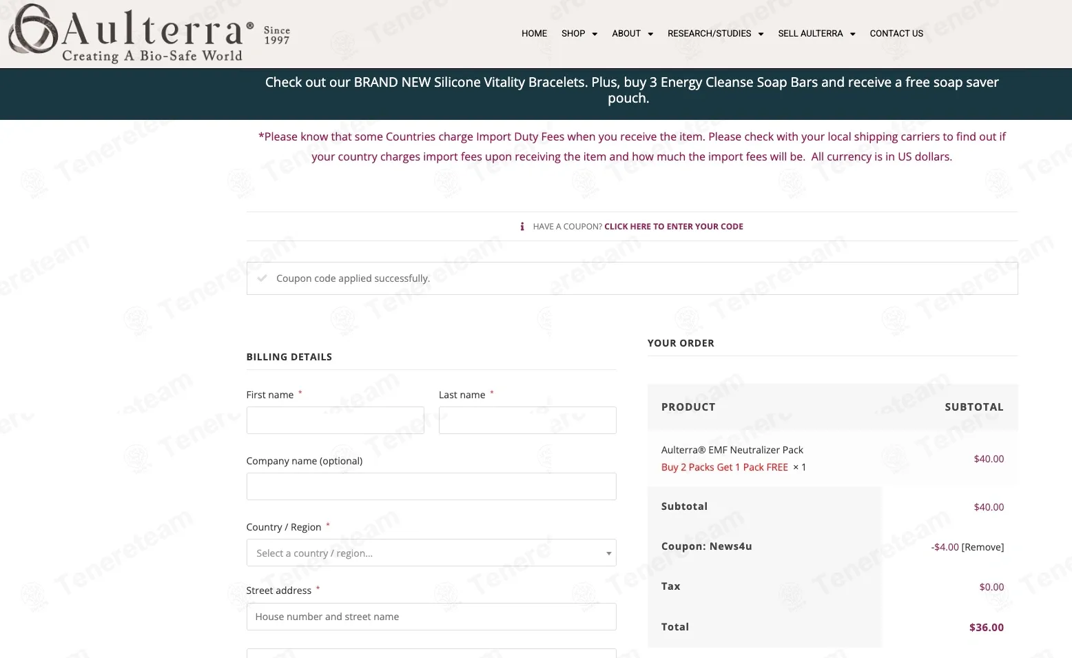 Aulterra coupon code verified as working at checkout