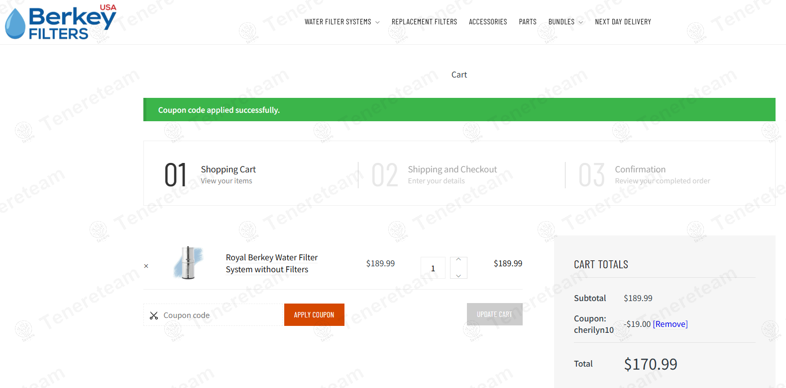 Berkey Water Filter Systems coupon code: 10% off with CHERILYN10. Tested and valid as 1 year ago.