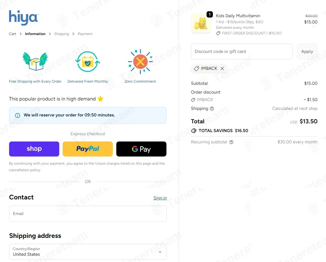 Hiya Health coupon code: 10% off with IMBACK. Tested and valid as 4 weeks ago.