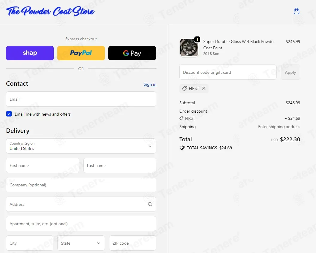 The Powder Coat Store coupon code: 10% off with FIRST. Tested and valid as 1 month ago.