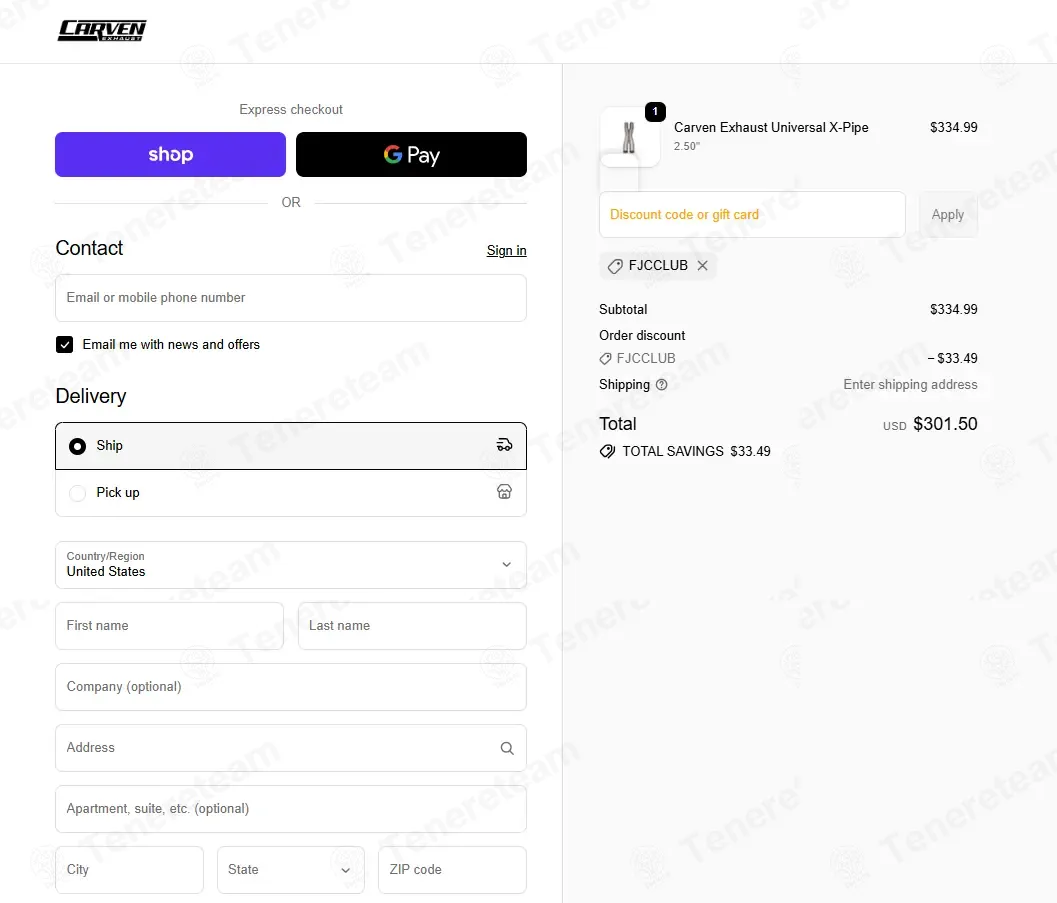 Carven Exhaust coupon code: 10% off with FJCCLUB. Tested and valid as 10 months ago.