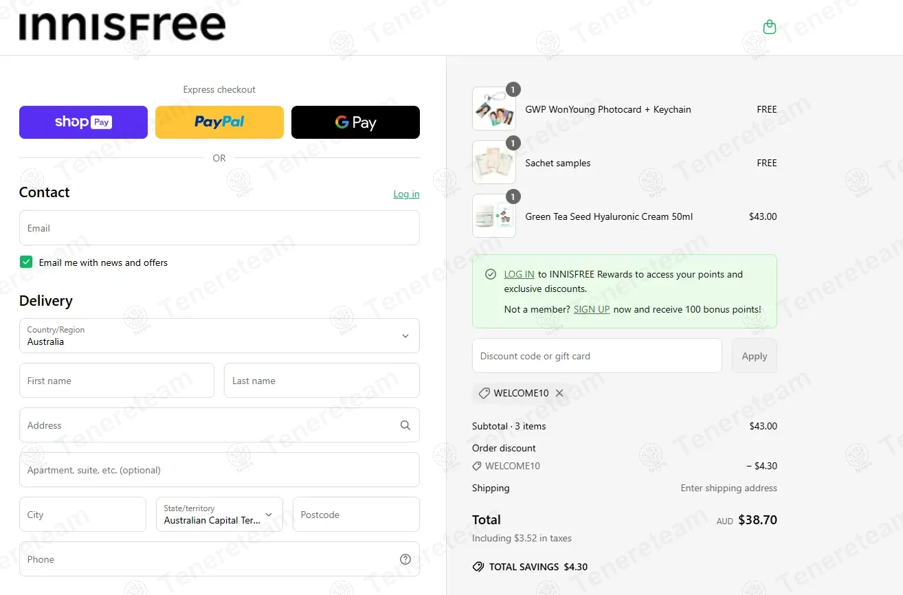 Innisfree Australia coupon code: 10% off with WELCOME10. Tested and valid as 8 months ago.