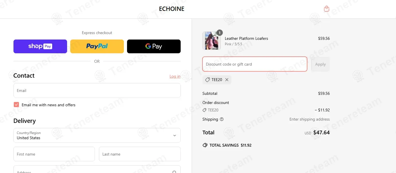 Echoine coupon code: 20% off with TEE20. Tested and valid as 1 year ago.