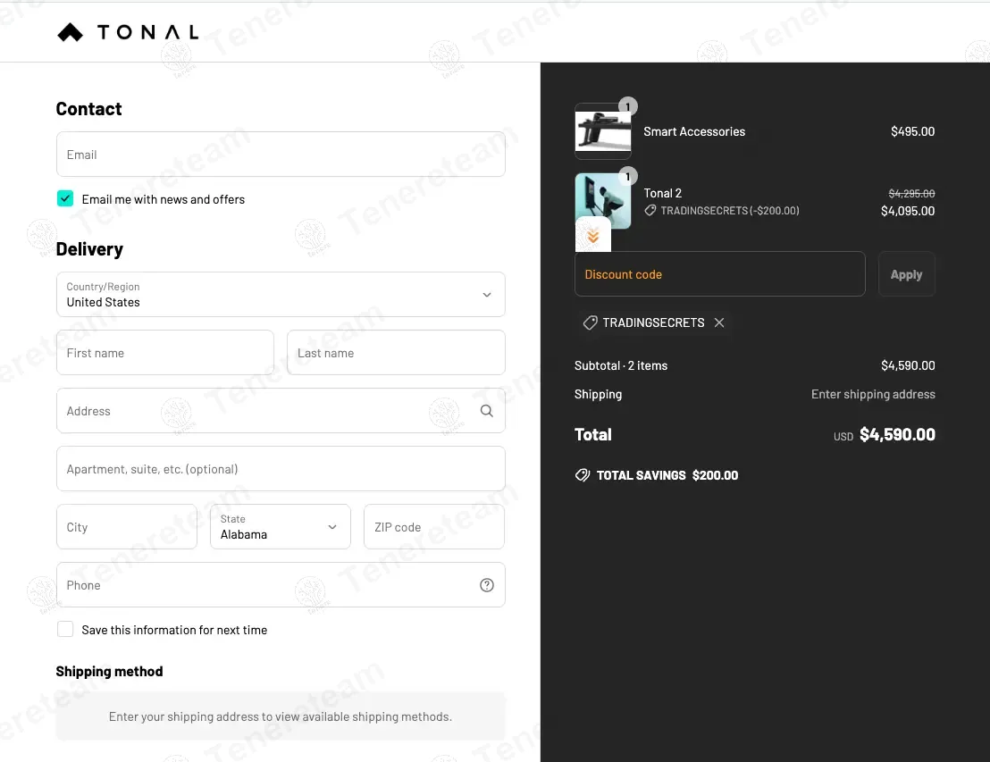 Tonal coupon code: $200 off with tradingsecrets. Tested and valid as 1 year ago.