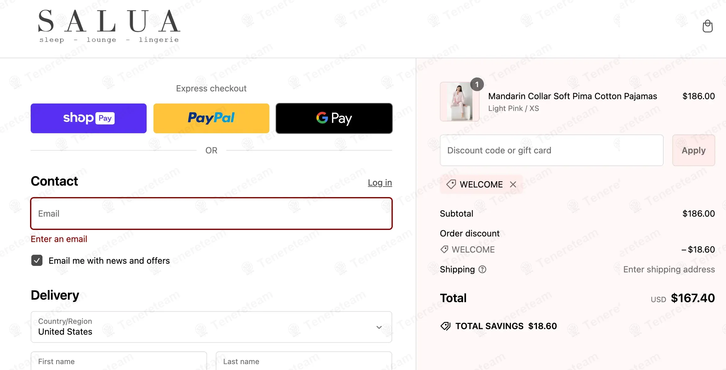 Salua Lingerie coupon code: 10% off with WELCOME. Tested and valid as 1 year ago.
