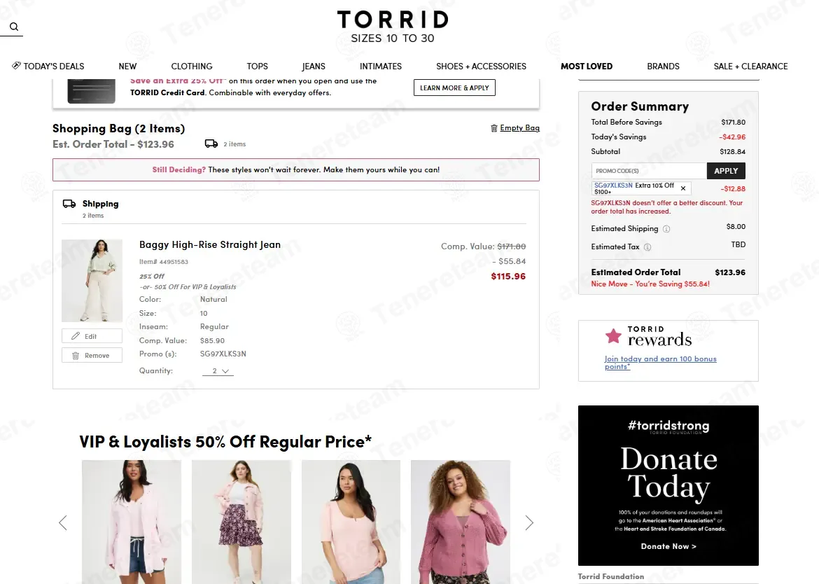 Torrid coupon code: 10% off with SG97XLKS3N. Tested and valid as 2 months ago.