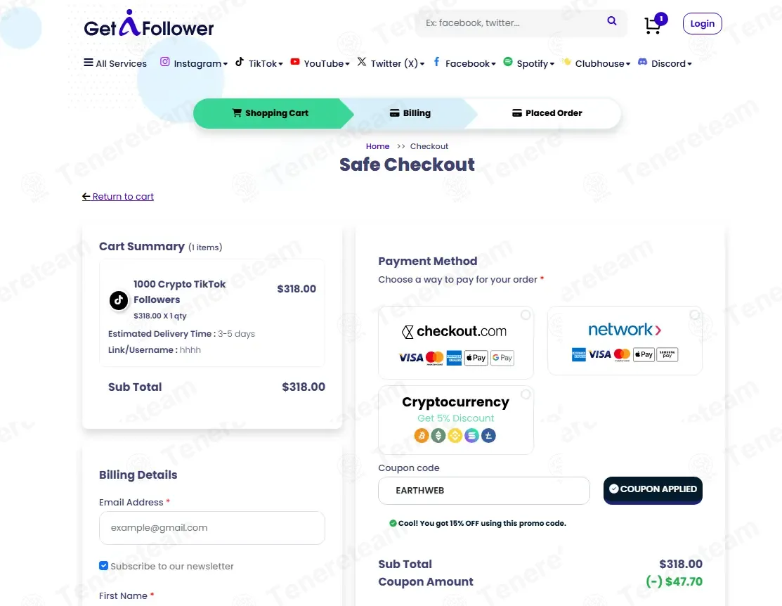 GetAFollower coupon code: 15% off with EARTHWEB. Tested and valid as 2 weeks ago.