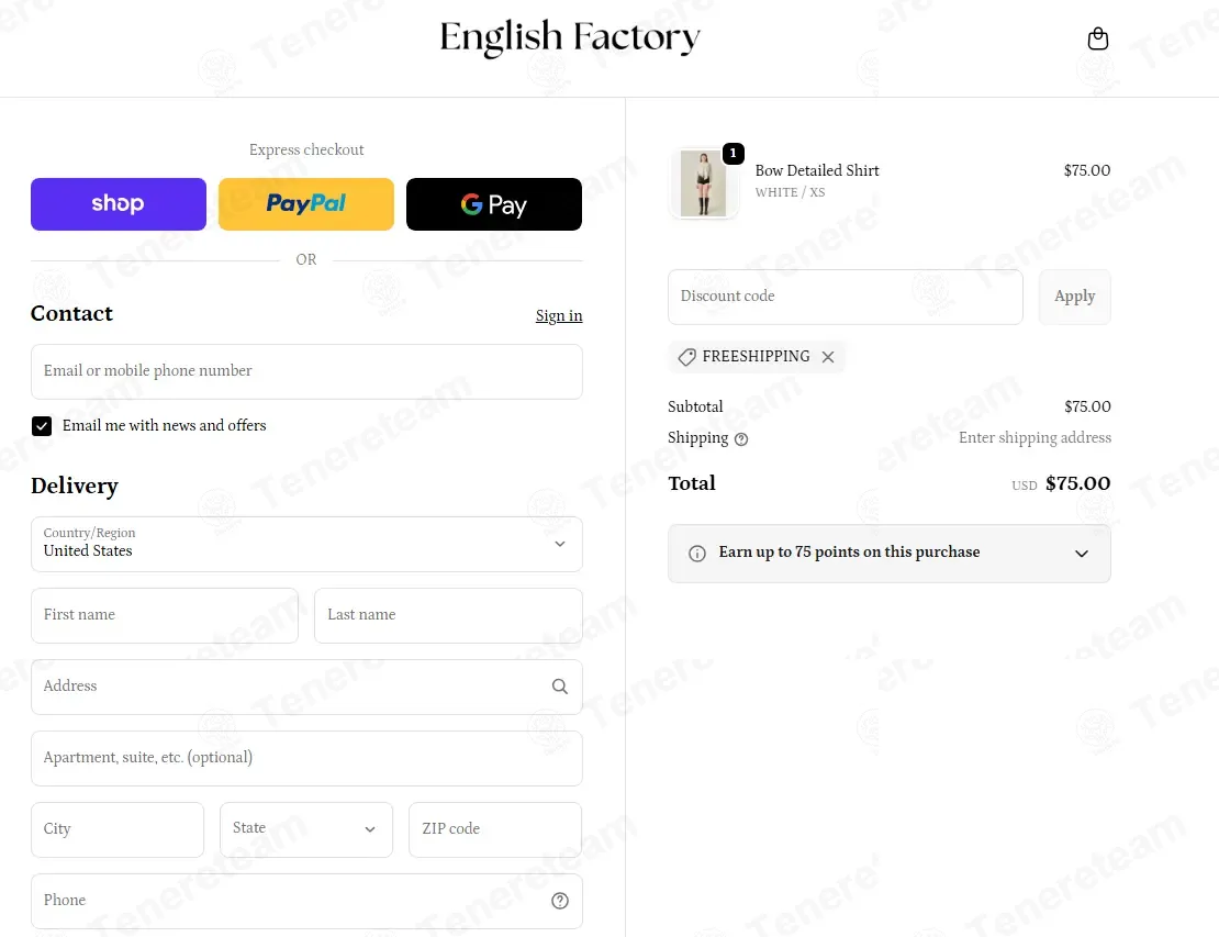 English Factory coupon code: Sale off with FREESHIPPING. Tested and valid as 7 months ago.