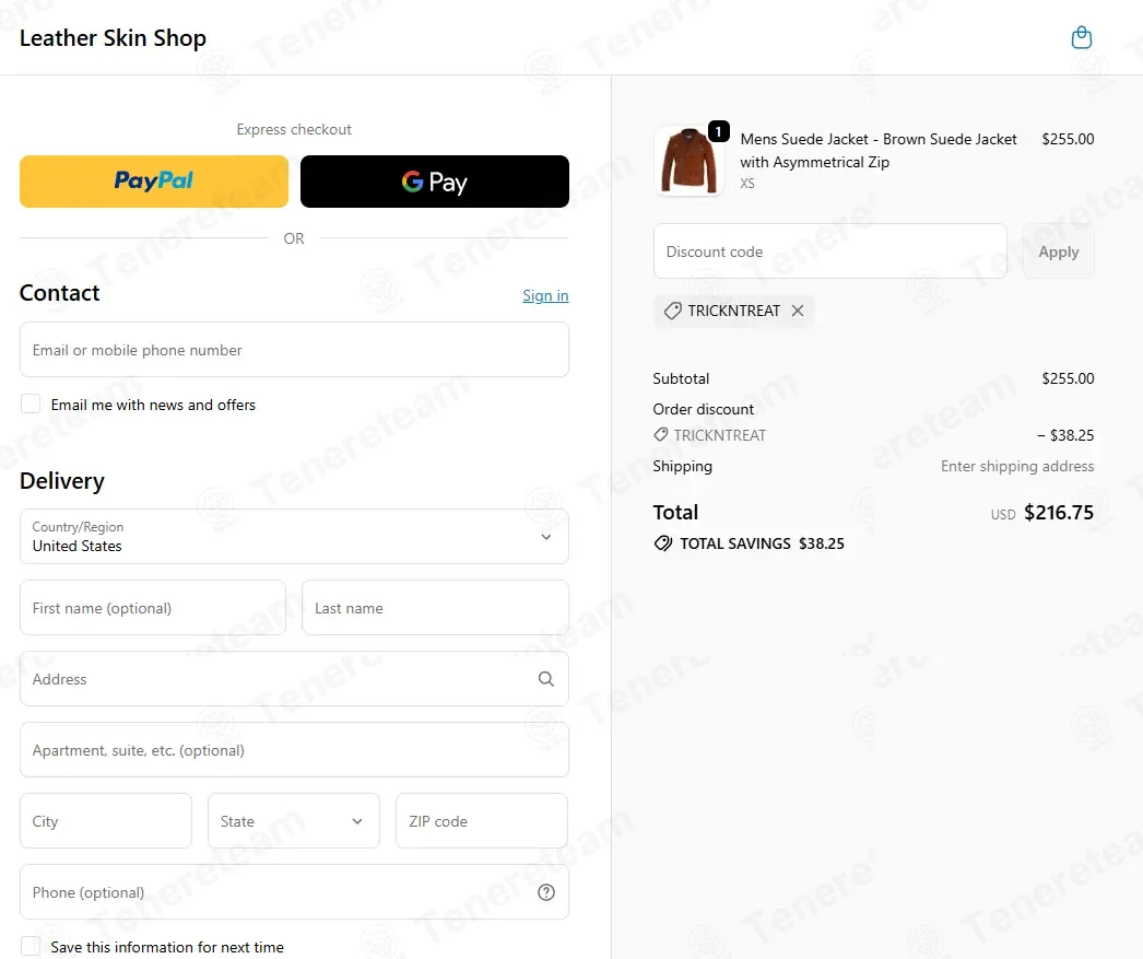 Leather Skin Shop coupon code: 15% off with TRICKNTREAT. Tested and valid as 4 days ago.