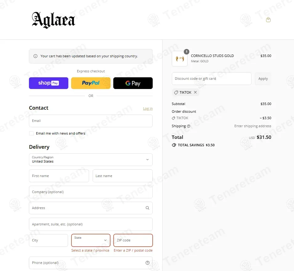 Aglaea Jewellery coupon code: 10% off with TIKTOK. Tested and valid as 9 months ago.