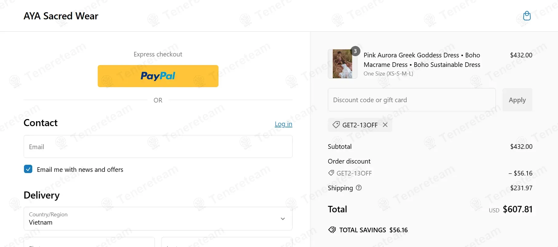AYA Sacred Wear coupon code: 13% off with GET2-13OFF. Tested and valid as 1 year ago.