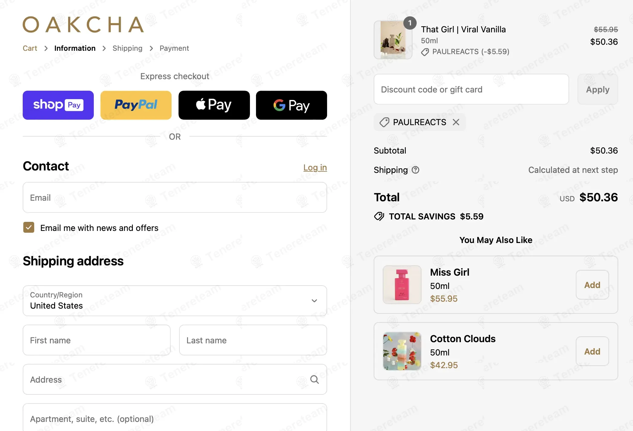 Oakcha coupon code: 10% off with PaulReacts. Tested and valid as 1 year ago.